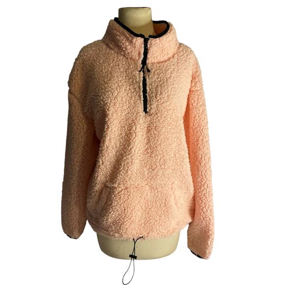 Cozy Soft Peach Sherpa Quarter Zip Pullover No Boundaries Women’s XL - Picture 2 of 5